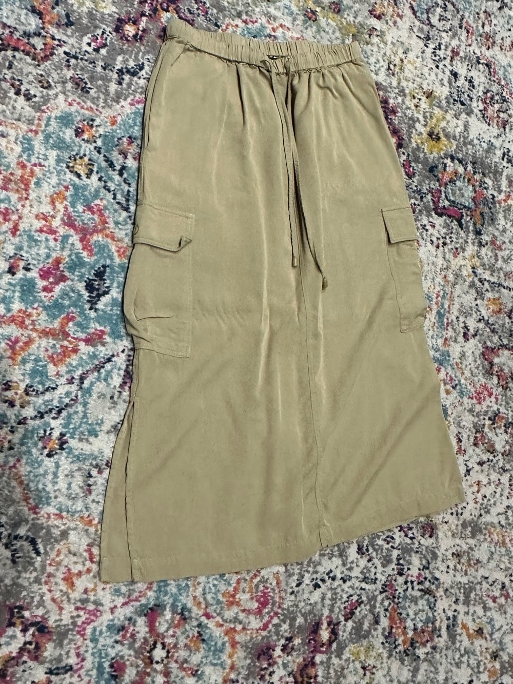 Utility Maxi Skirt in Olive with Drawstring Waist